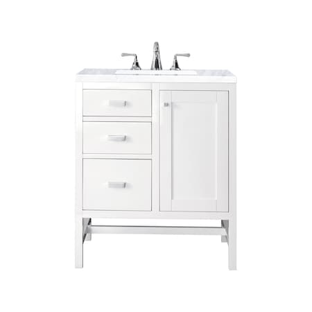 James Martin Vanities Addison 30in Single Vanity, Glossy White w/ 3 CM Carrara White Top E444-V30-GW-3CAR